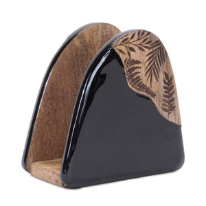 Floral Etched Wood Coaster with Holder (Set of 5)