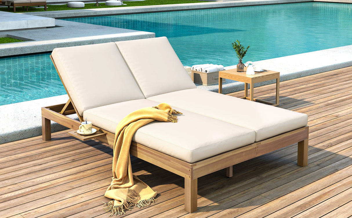 TREXM 5-Position Adjustable Backrest Double Chaise Lounge Outdoor