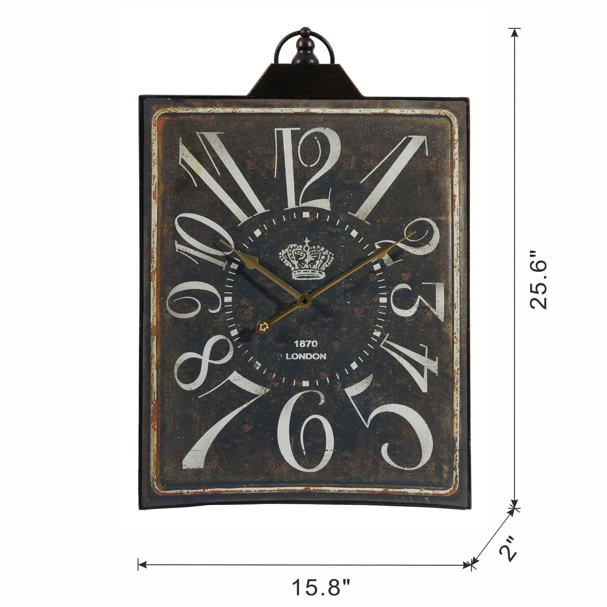 Large Vintage Rectangular Wall Clock With Numerals, Home Decor Accent Clock - White / Black