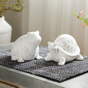 Etched Frog and Turtle Figurine (Set of 2)