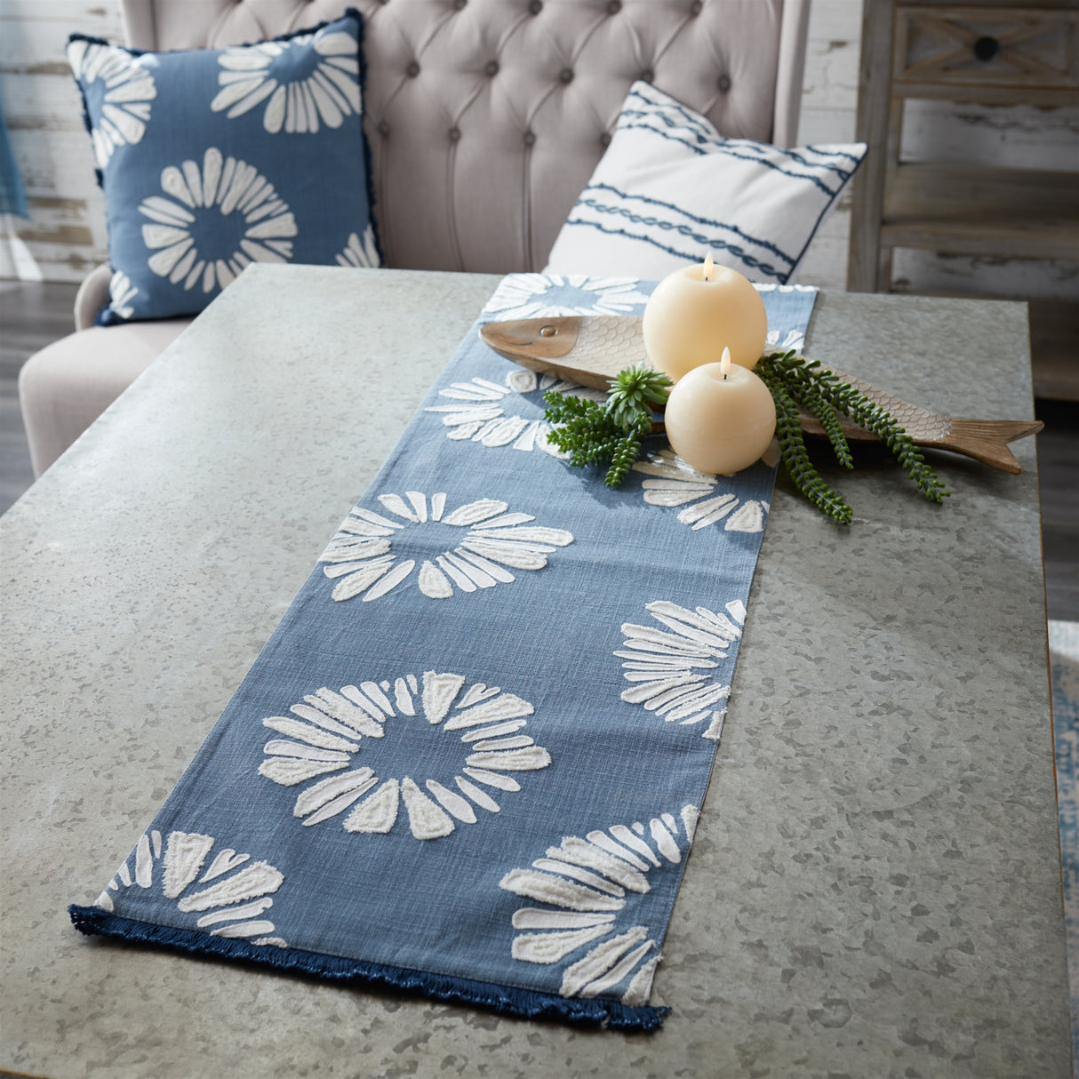 Modern floral table runner 72"l