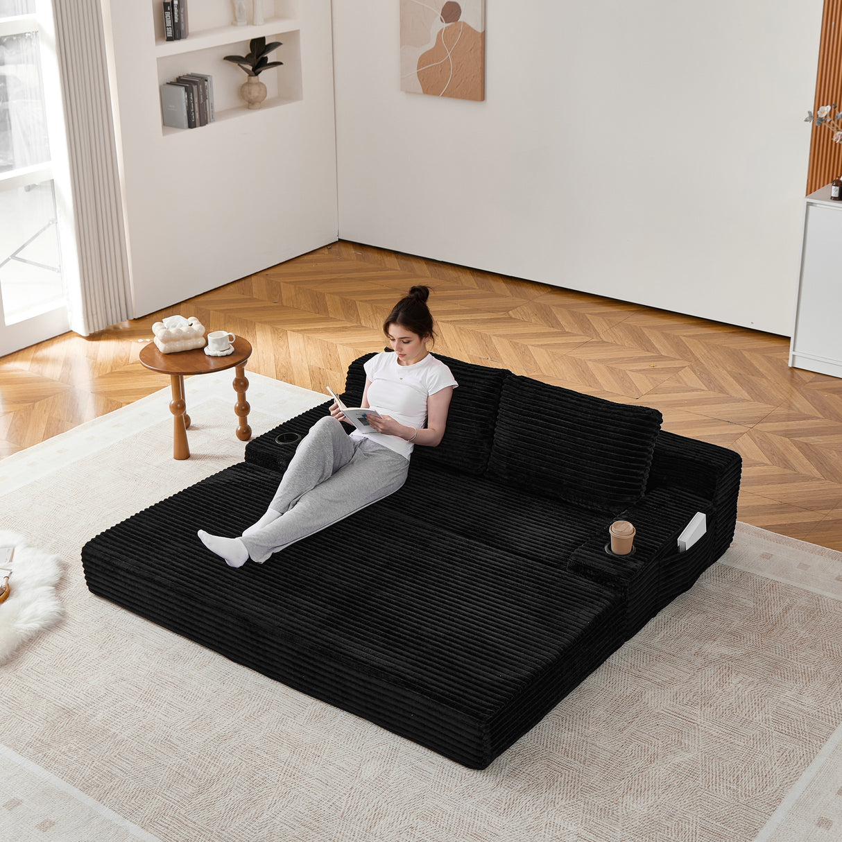 70.8-Inch Corduroy Two-in-One Sofa Bed
