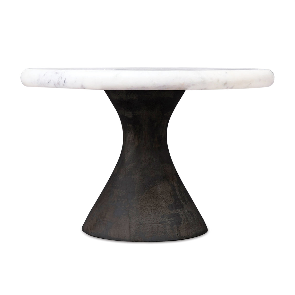 Marble pedestal tray with wood base (set of 2)