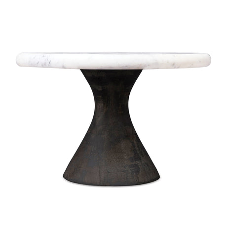 Marble pedestal tray with wood base (set of 2)