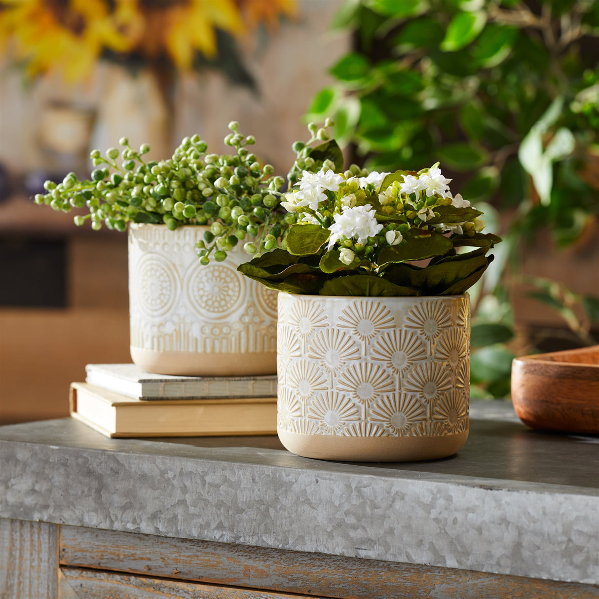 Porcelain Geometric Patterned Planter (Set of 2)