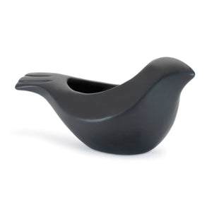 Set of 2 Black Ceramic Bird Containers