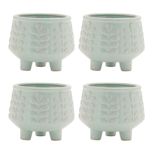 Footed Ceramic Leaf Pattern Planter (Set of 4)
