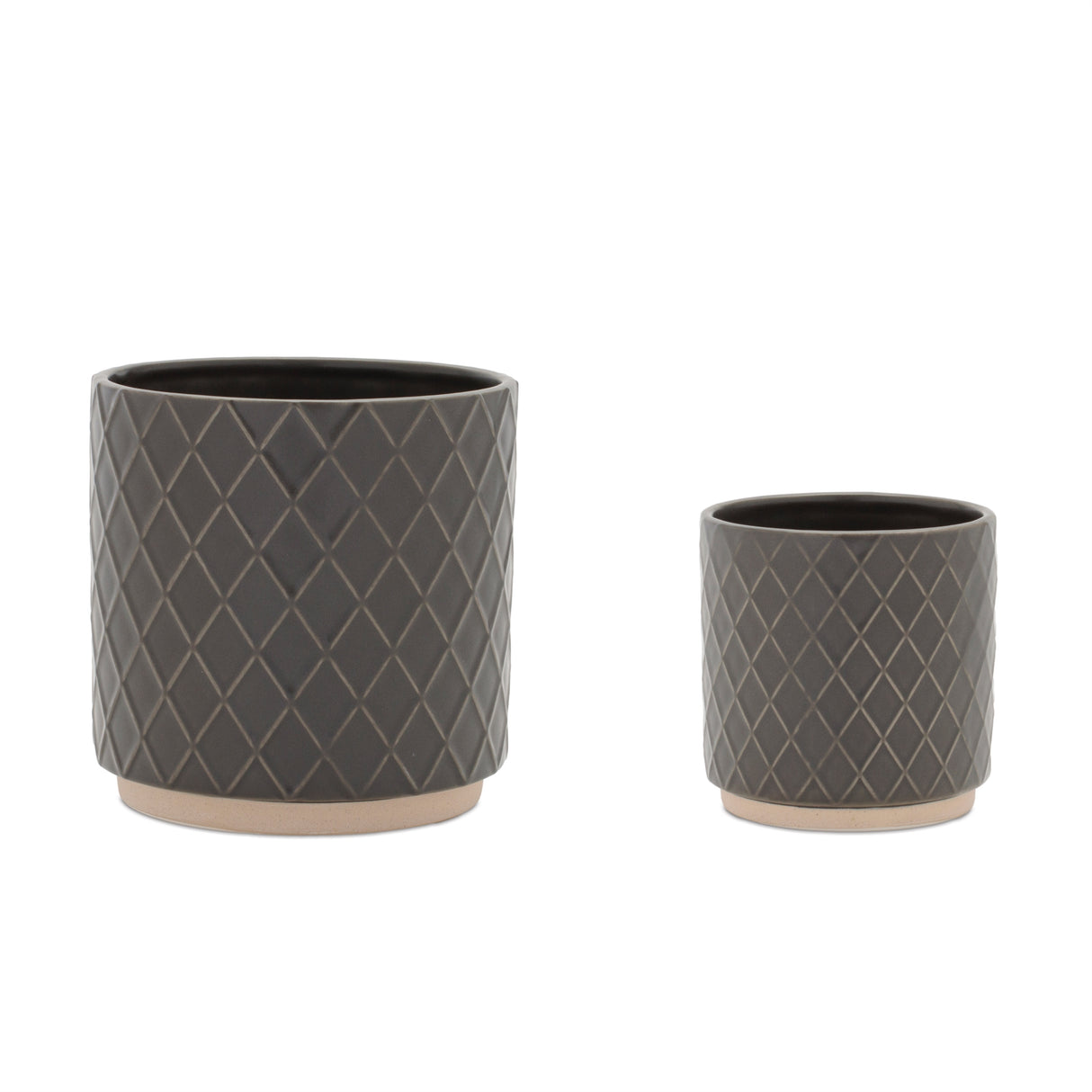 Ceramic Diamond Pattern Planter (Set of 2)