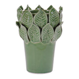 Stoneware vase with leaves accent 7.5"h