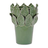 Stoneware vase with leaves accent 7.5"h