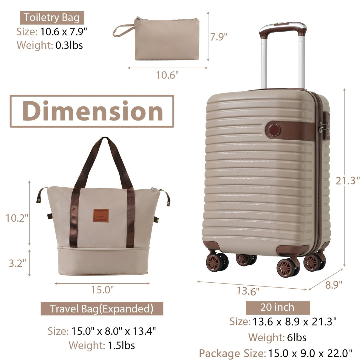 3 Piece Carry-On Luggage Set