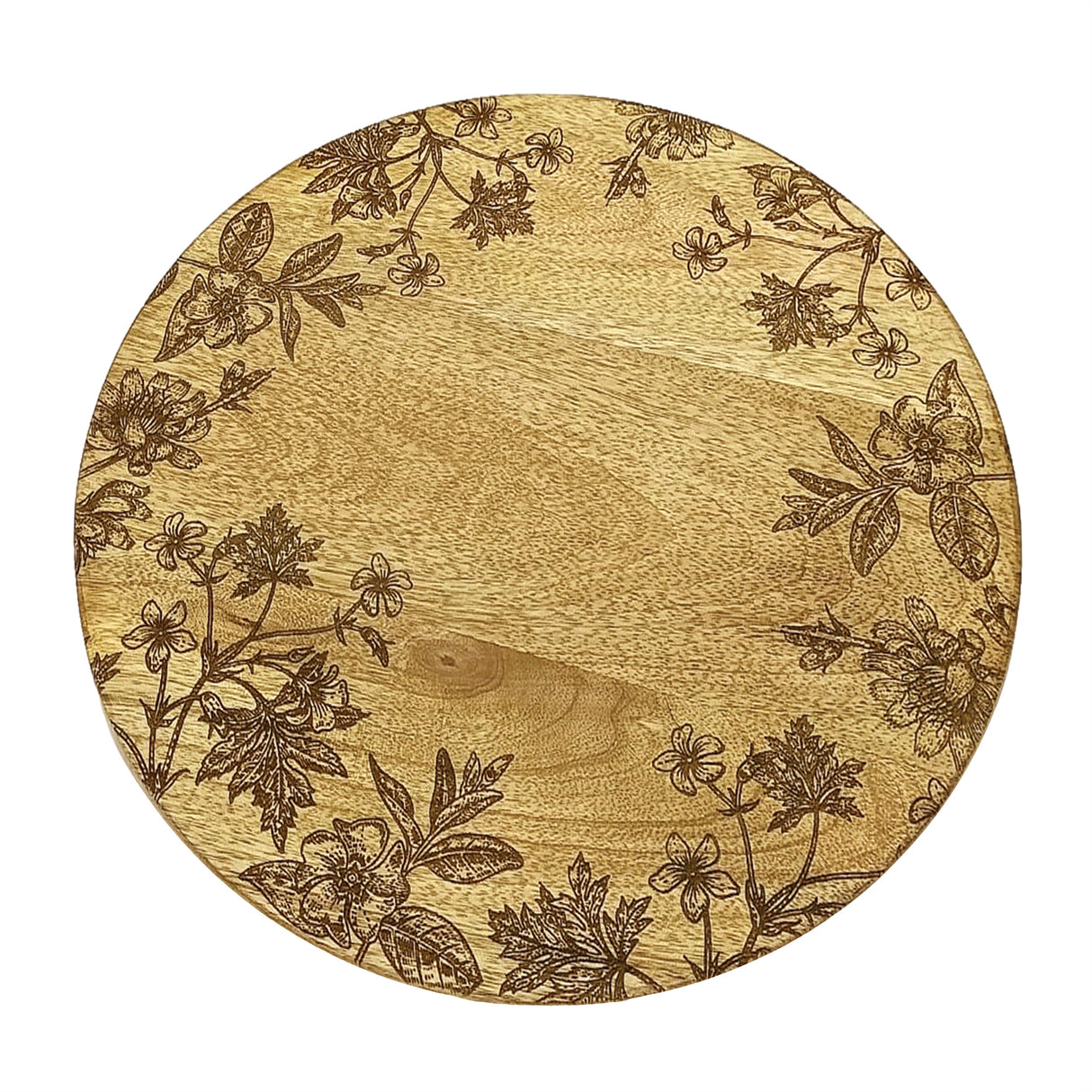 Floral etched mango wood tray (set of 2)