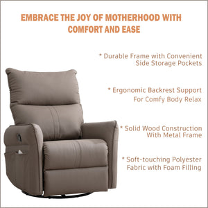360° Modern Small Rocking Swivel Recliner Chair With Side Pocket