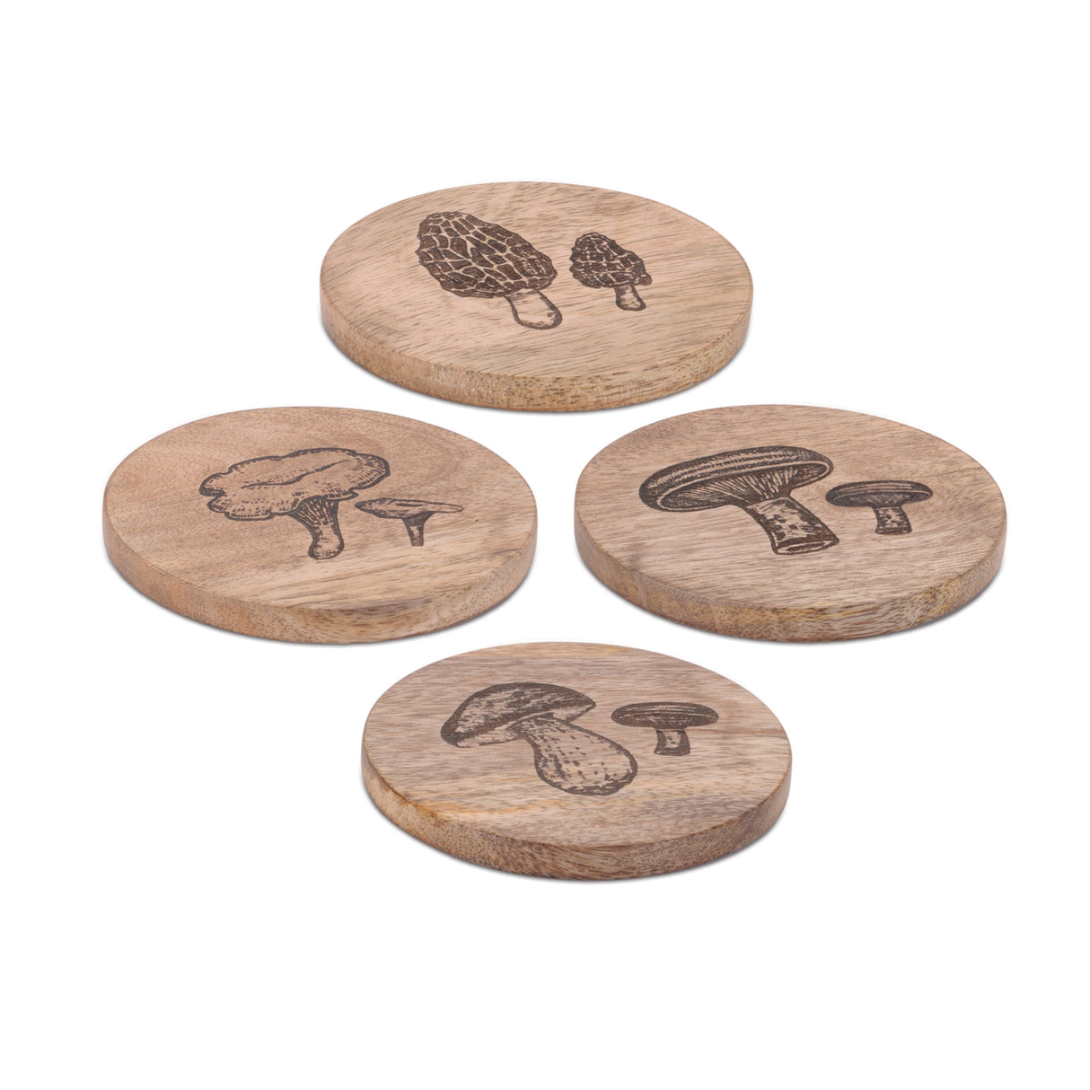 Mushroom-etched-mango-wood-coaster-(set-of-4)-Decorative-Objects