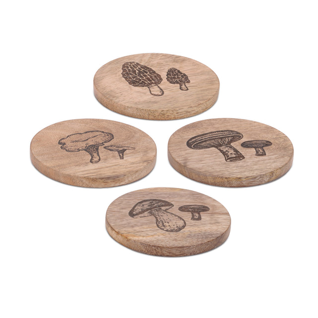 Mushroom-etched-mango-wood-coaster-(set-of-4)-Decorative-Objects