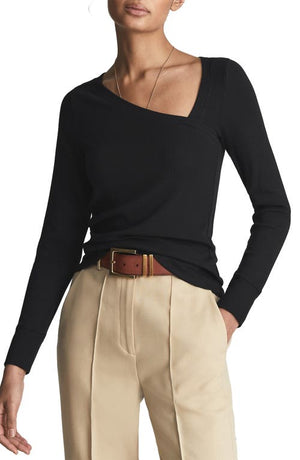 Reiss Carly Asymmetric Neck Long Sleeve Top - Black