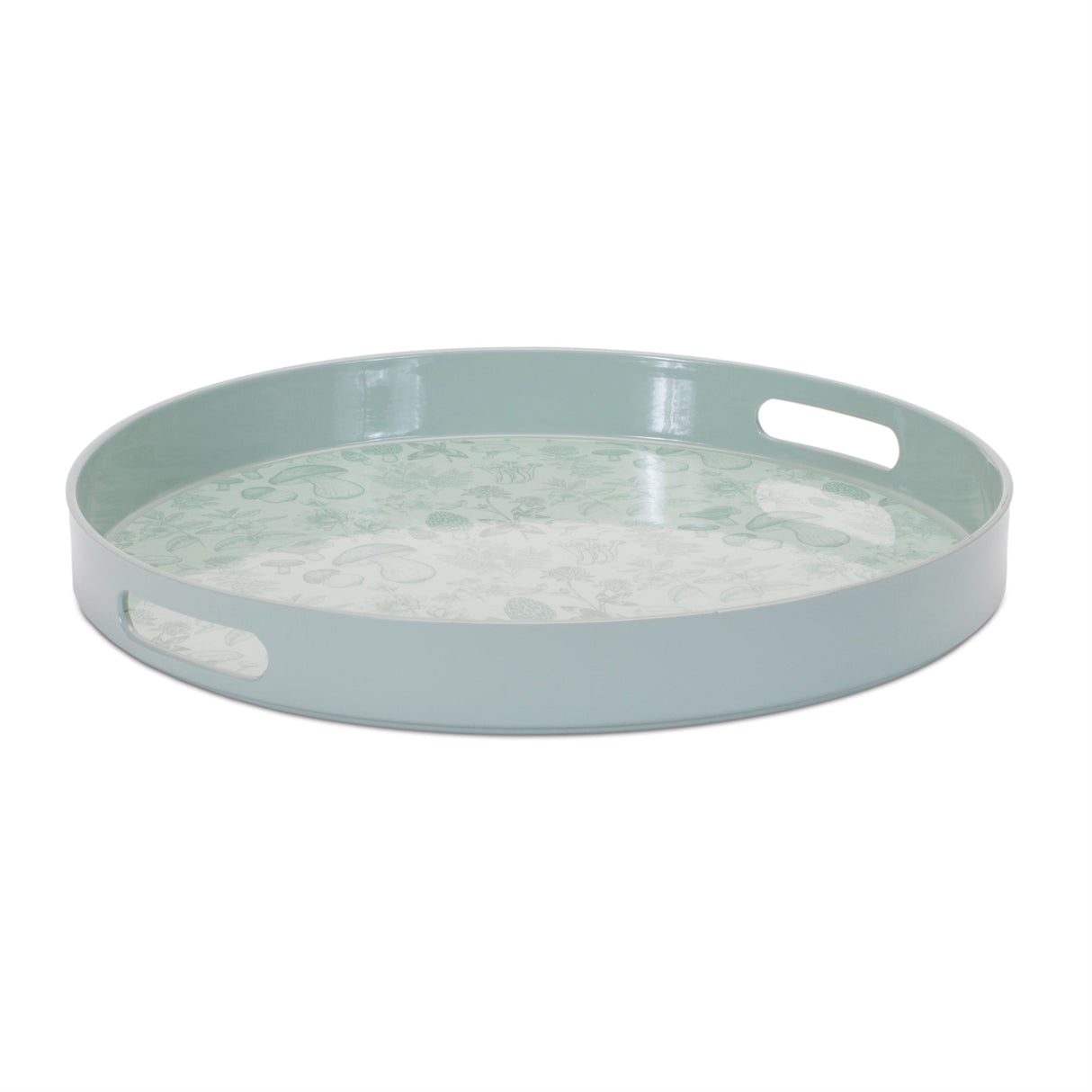Round Mushroom and Floral Print Tray 13.5"D