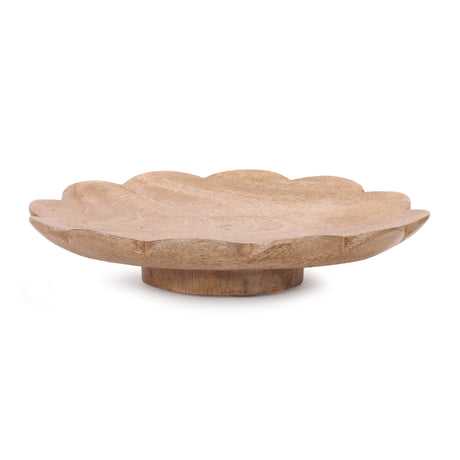 Mango wood flower bowl on pedestal 9"d