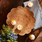 Mango wood flower bowl on pedestal 9"d