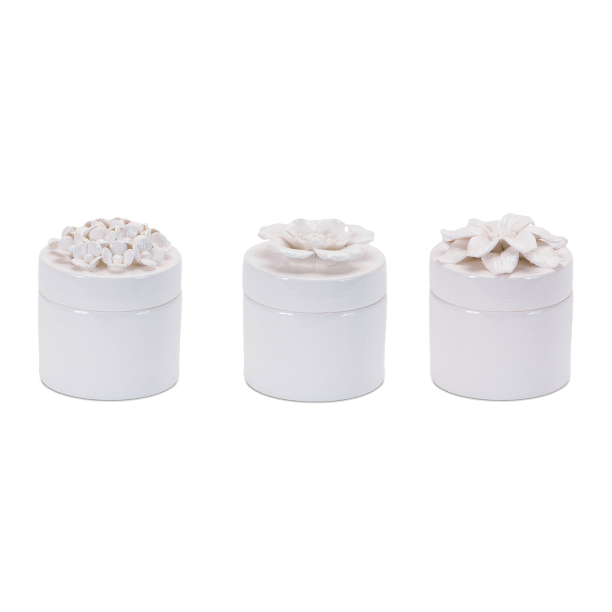 Stoneware box with floral lid accent (set of 3)