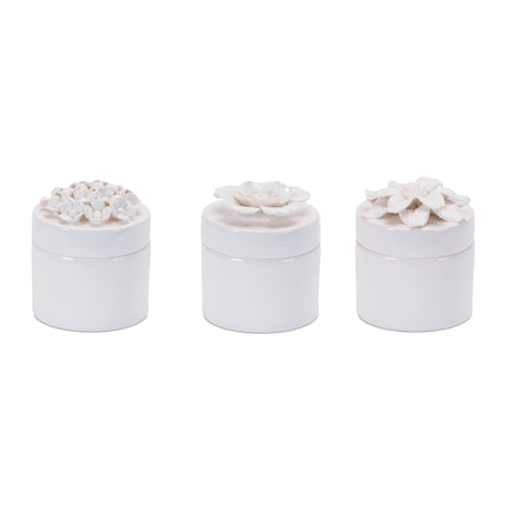 Stoneware box with floral lid accent (set of 3)