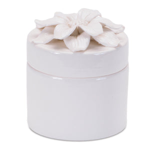 Stoneware Box with Floral Lid Accent (Set of 3)