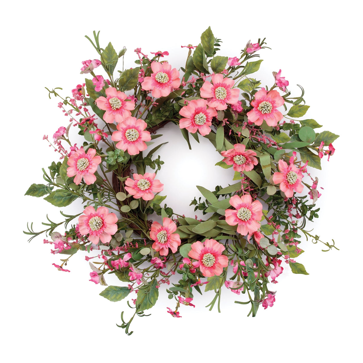 Mixed Pincushion Floral Wreath 22"D; Pink