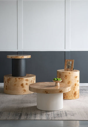 20x20x24 Burl Wood Brown Cylinder Side Table
