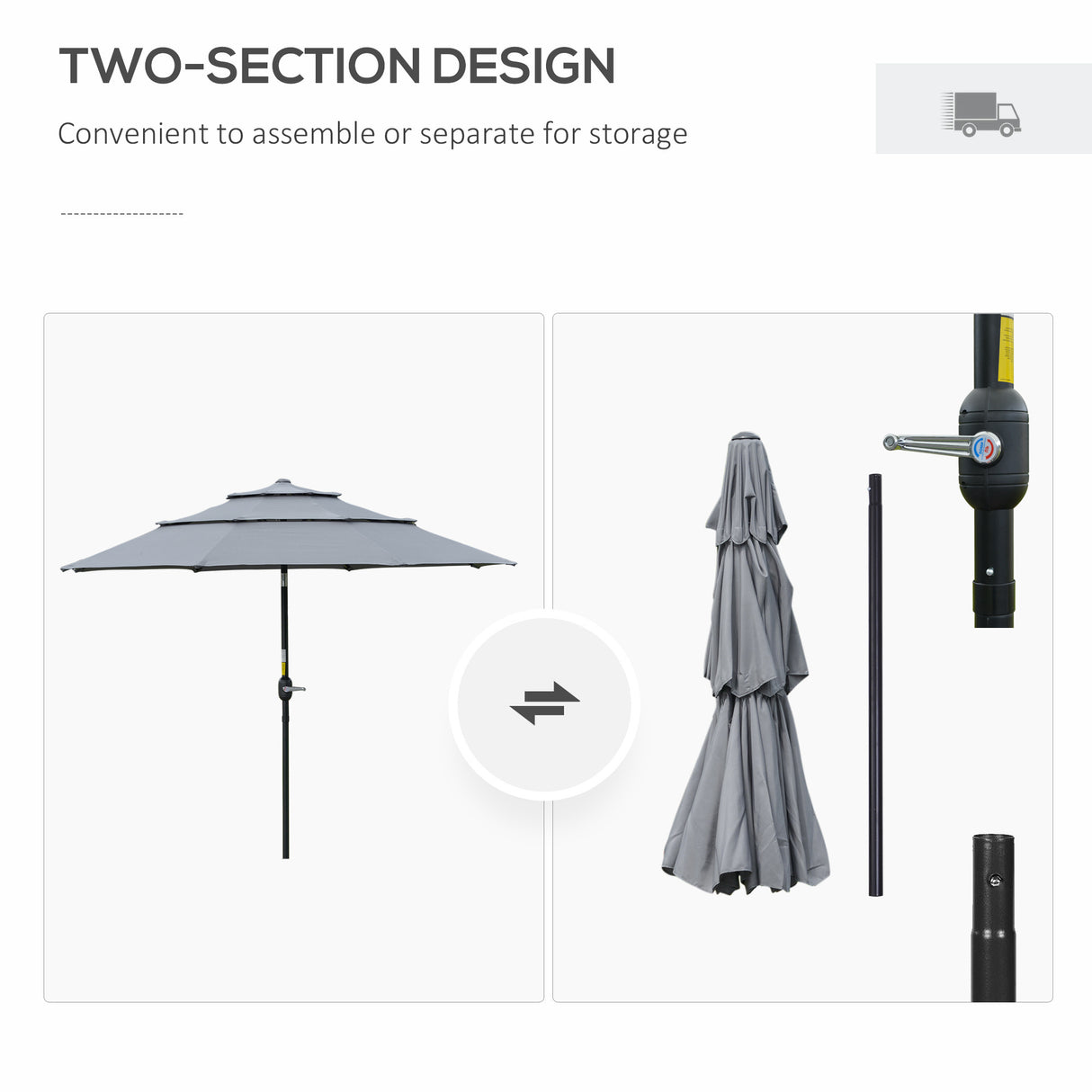 9ft 3 tiers patio umbrella outdoor market umbrella with crank, push button tilt for deck, backyard and lawn, dark gray