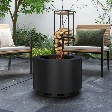 Smokeless fire pit, 19 portable wood burning firepit with poker,  black