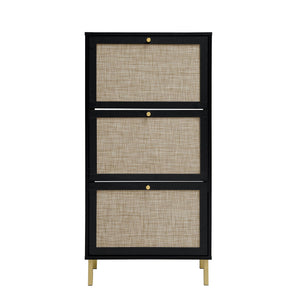 Modern Rattan 3 Door Shoe Rack Cabinet for Entryway