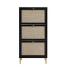 Modern Rattan 3 Door Shoe Rack Cabinet For Entryway