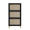 Modern Rattan 3 Door Shoe Rack Cabinet For Entryway
