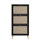 Modern Rattan 3 Door Shoe Rack Cabinet For Entryway