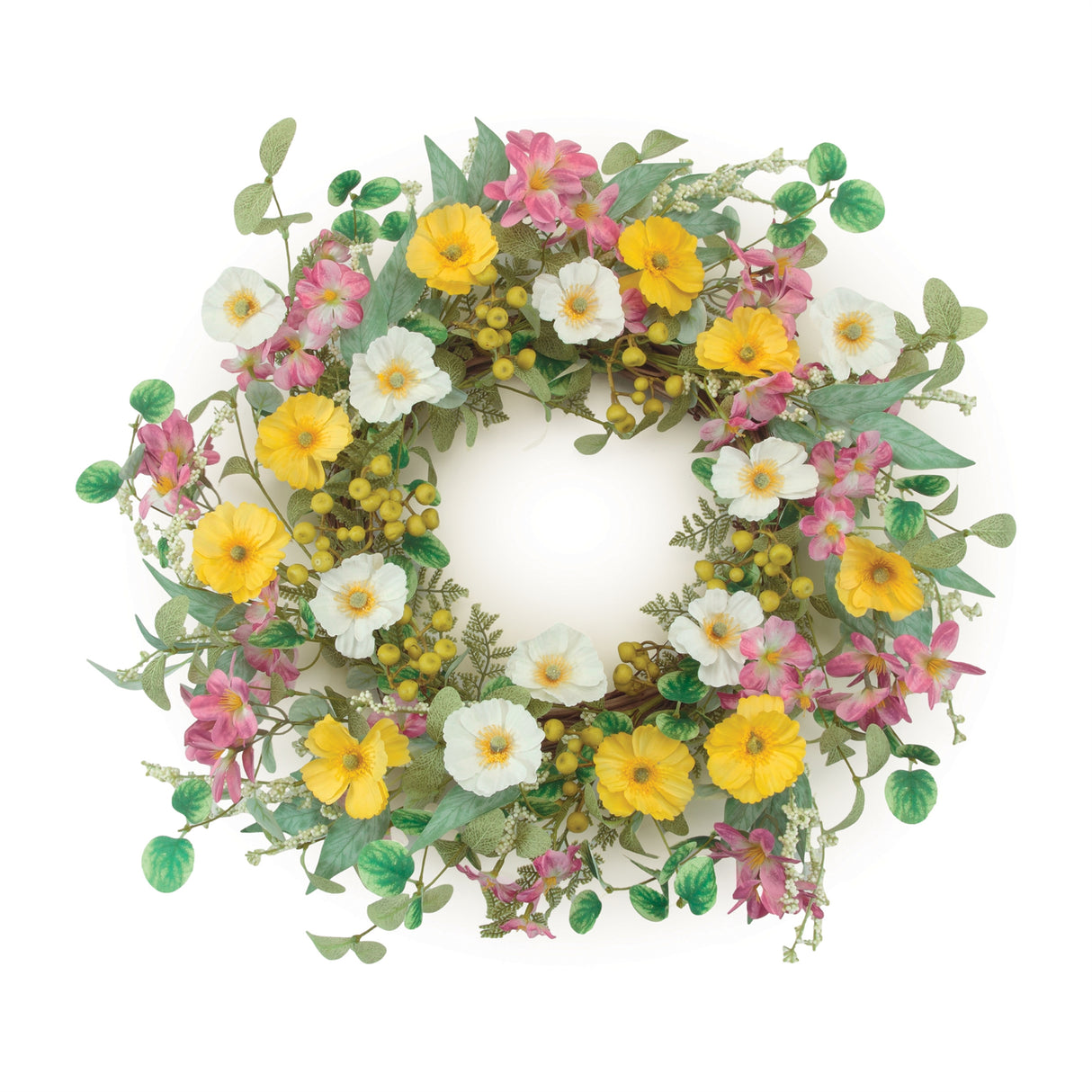 Mixed poppy floral wreath 24"d