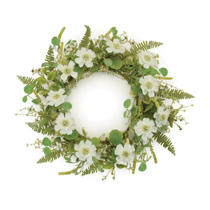 Mixed Pincushion Floral Wreath 22"D; White