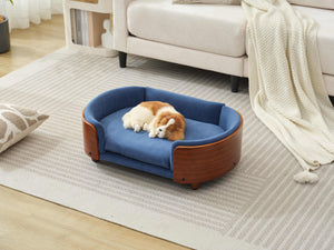 Scandinavian Style Elevated Dog Bed Mid Size Dark Blue Velvet