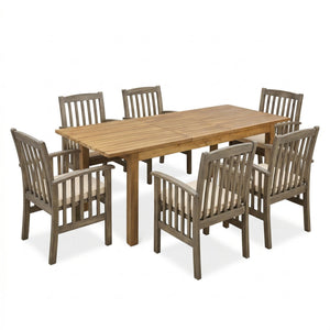 7 Pieces Acacia Wood Outdoor Dining Set with 6 Chairs and Large Table