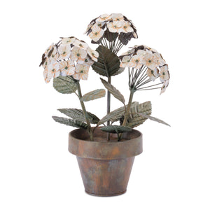 Iron Potted Hydrangea Floral Sculpture 15"H