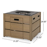 Rustic Style Outdoor Square Propane Fire Pit, 40,000 BTU