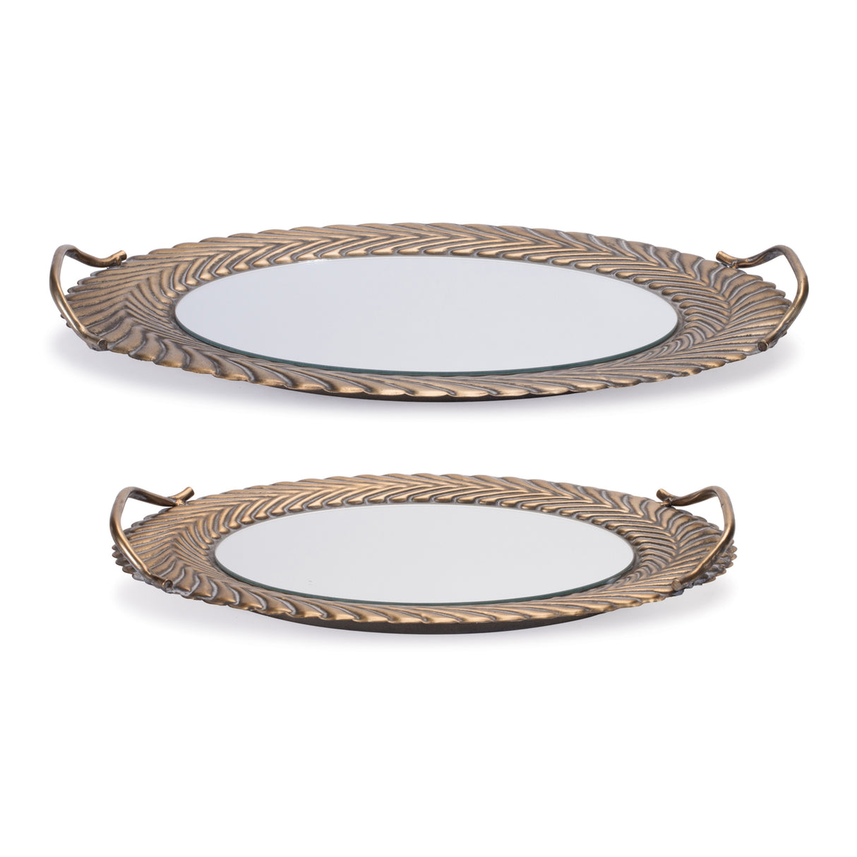 Mirror-tray-with-ornate-metal-frame-(set-of-2)-Serving-Trays
