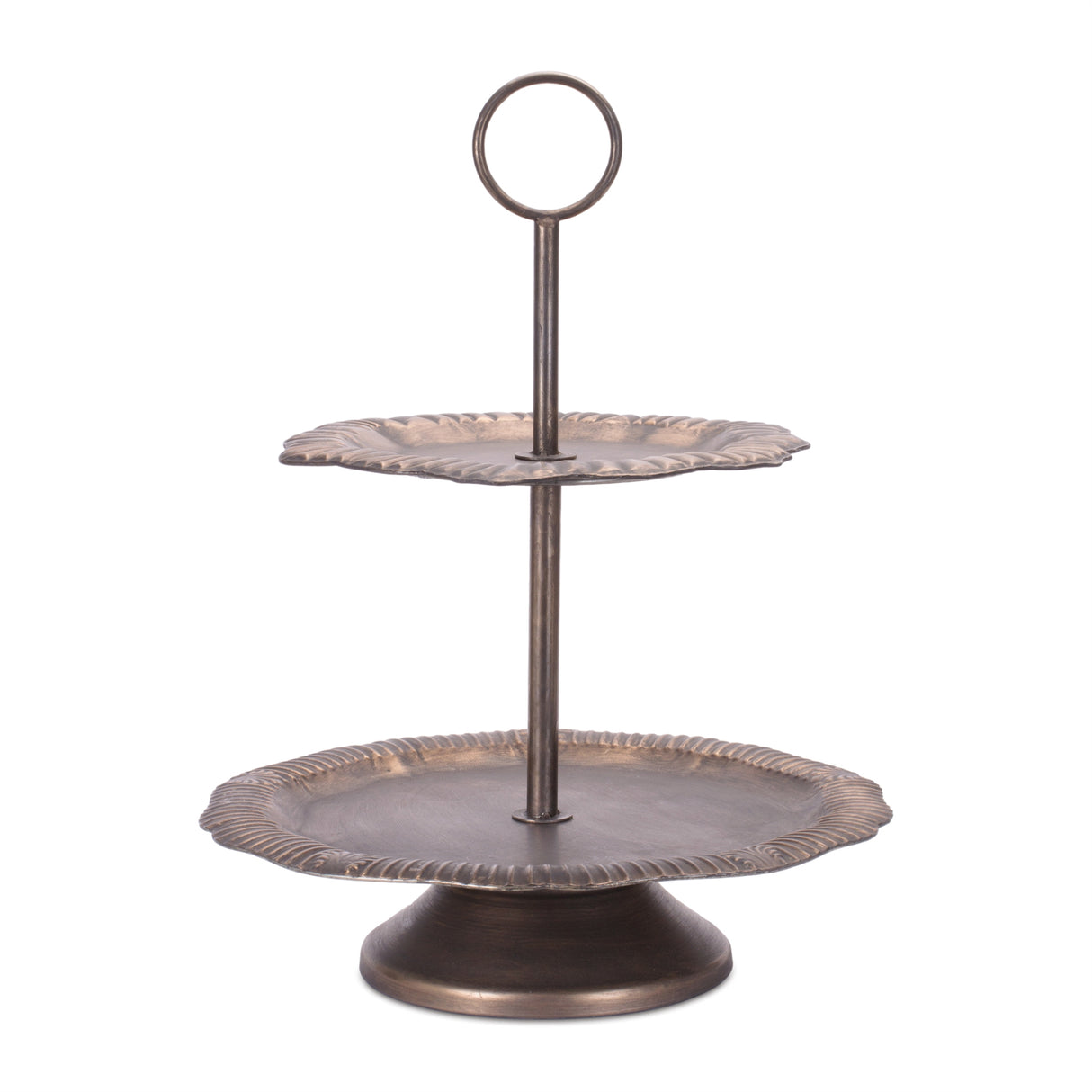 Tiered bronze metal tray 23"h
