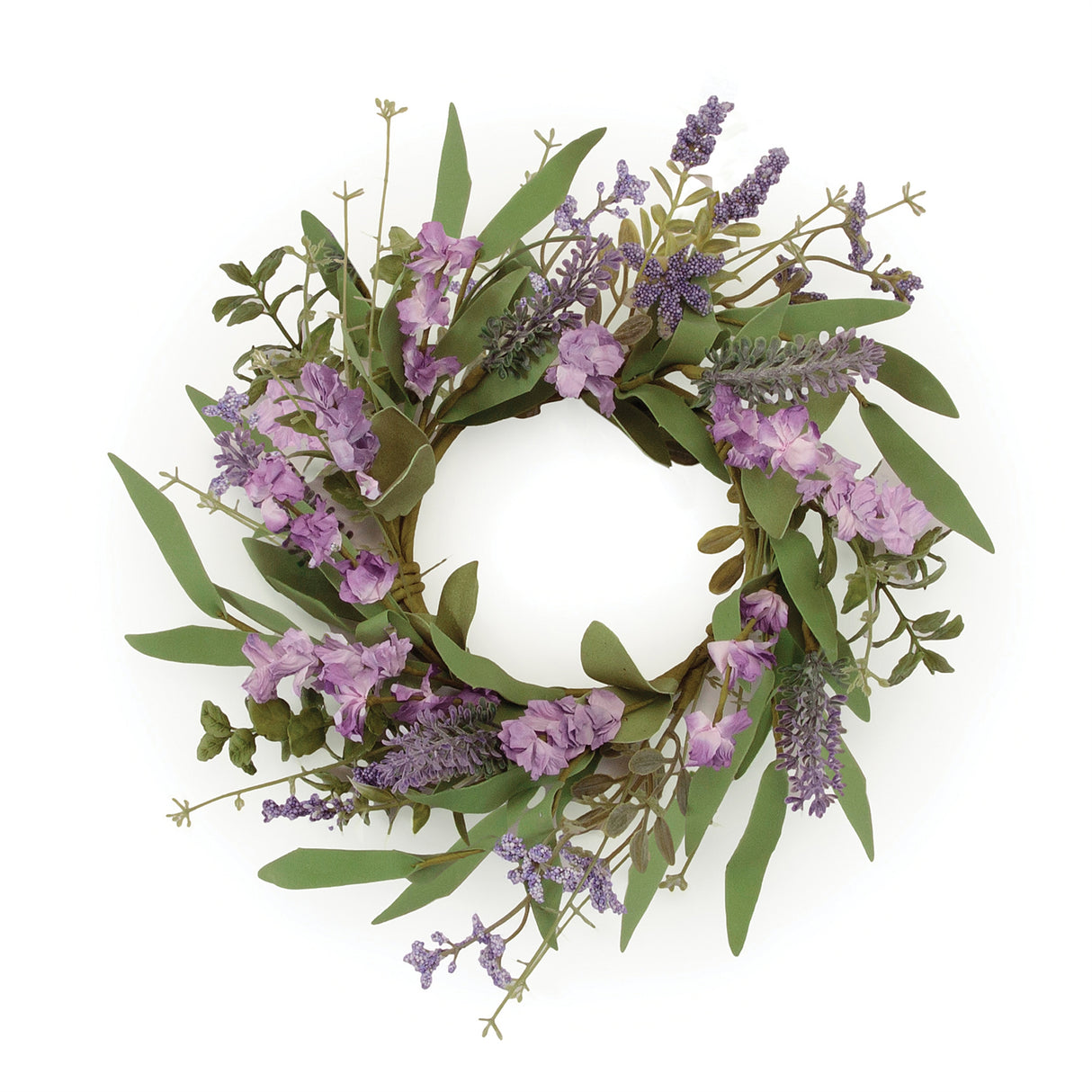 Mixed lavender floral and foliage candle ring (set of 2)
