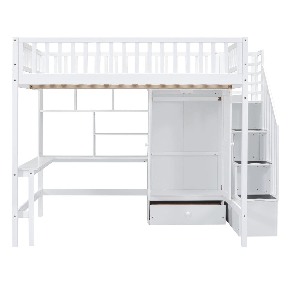 Loft Bed With Bookshelf, Drawers, Desk, And Wardrobe