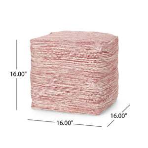Enigma - Yarn And Cotton Square Pouf Ottoman With Polystyrene Beads - Red / White