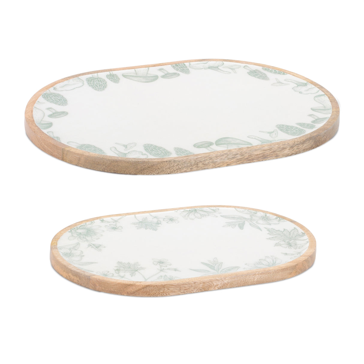 Wood-mushroom-and-floral-print-tray-(set-of-2)-Serving-Trays