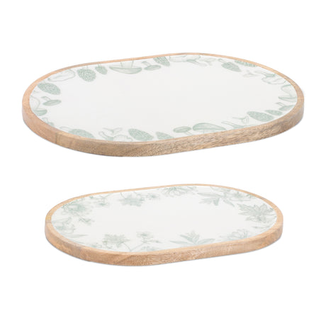 Wood-mushroom-and-floral-print-tray-(set-of-2)-Serving-Trays