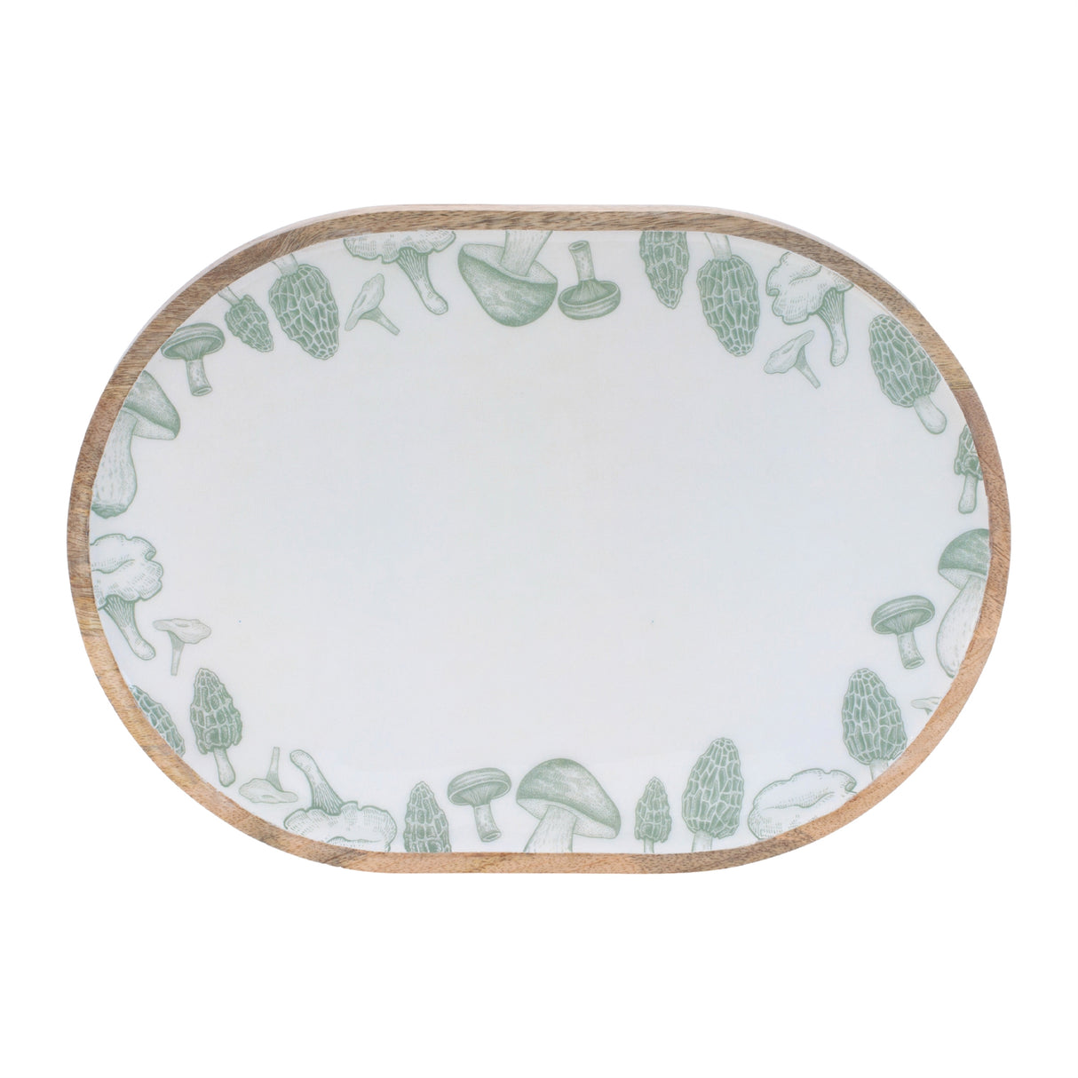 Wood mushroom and floral print tray (set of 2)