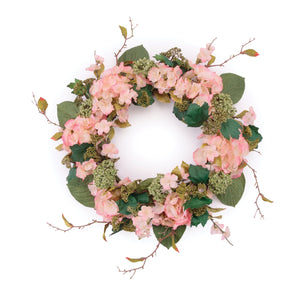 Hydrangea and Seedum Floral Wreath 32"D