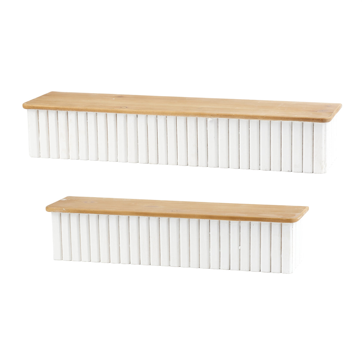 Ribbed wood wall shelf (set of 2)